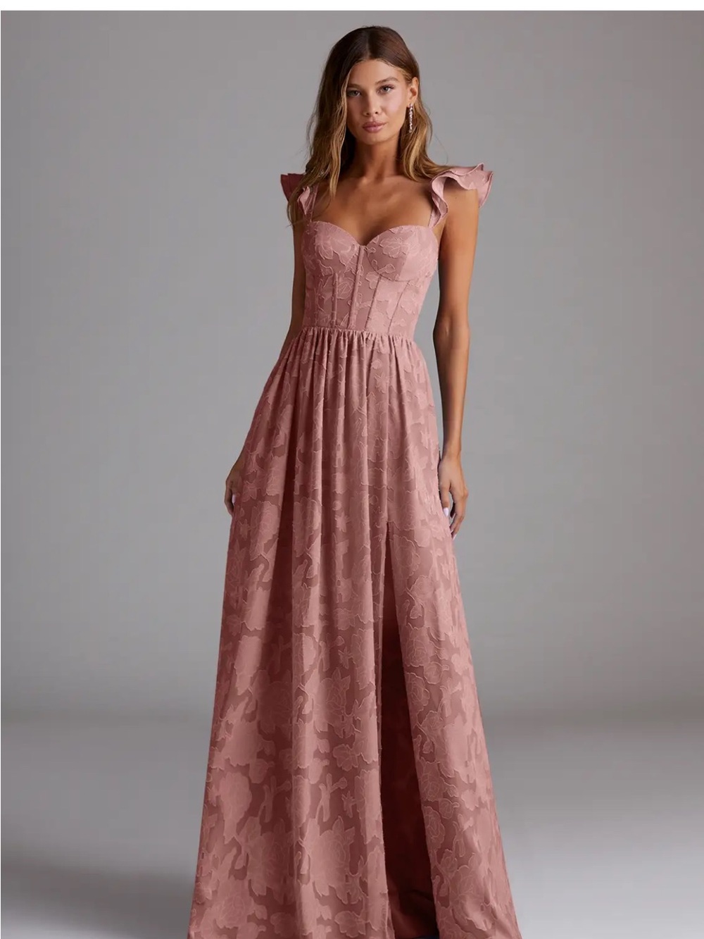Azazie Candice Light Pink Corset Maxi Dress